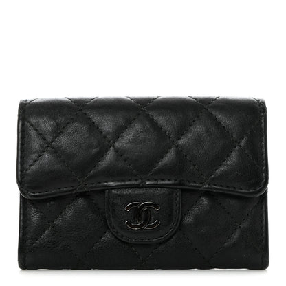 Chanel Crumpled Calfskin Quilted Flap Card Holder Wallet So Black 1 of 10