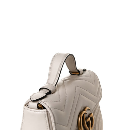 Gucci Calfskin Matelasse Mini GG Marmont Top Handle Shoulder Bag White 14 of 17