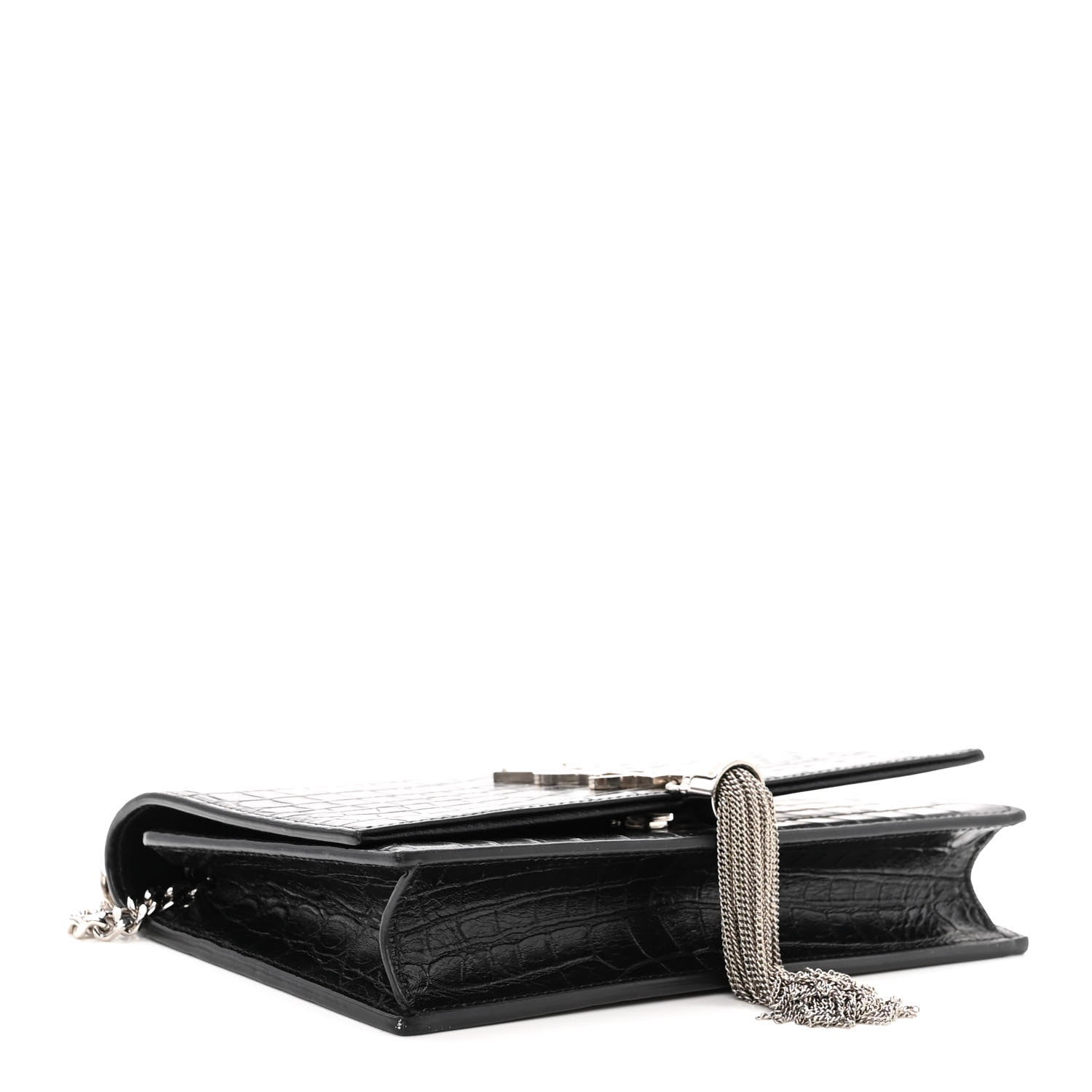 Saint Laurent Calfskin Crocodile Embossed Medium Classic Monogram Kate Tassel Satchel Black 4 of 11