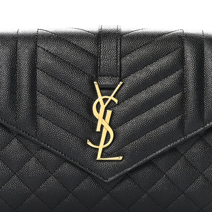 Saint Laurent Grain De Poudre Textured Mixed Matelasse Triquilt Monogram Clutch Black 8 of 8