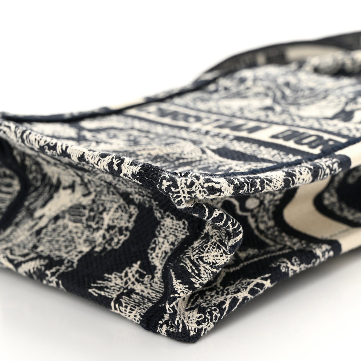 Canvas Toile de Jouy Reverse Embroidered Mini Book Tote Phone Bag Blue