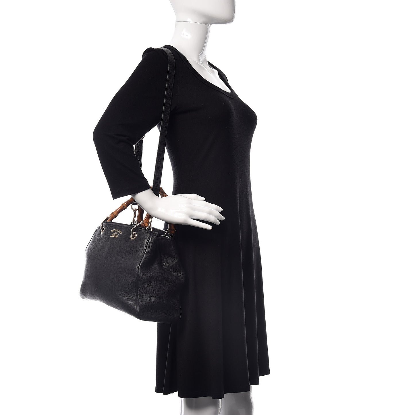 Calfskin Small Bamboo Shopper Tote Black