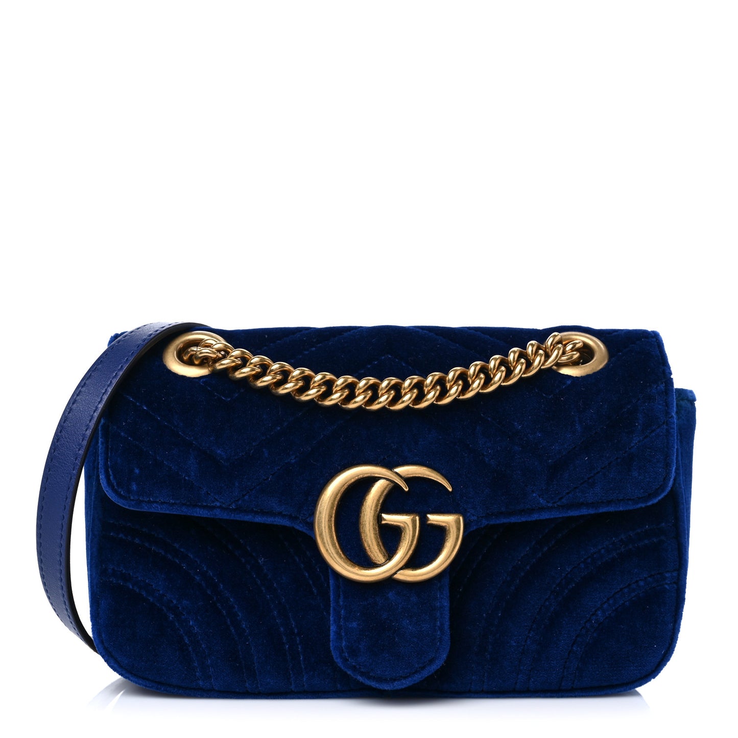 Velvet Matelasse Mini GG Marmont Shoulder Bag Cobalt Blue