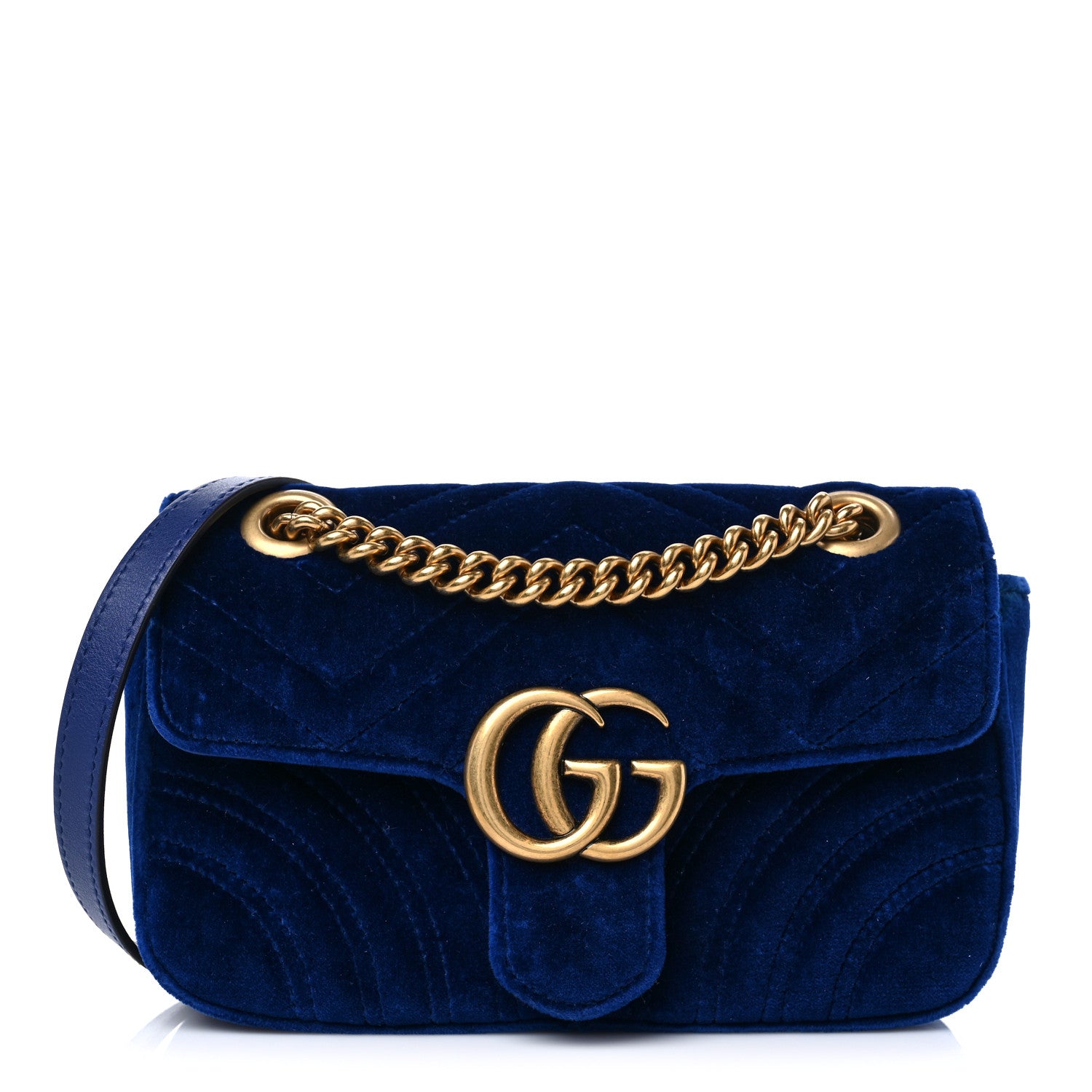 Gucci Velvet Matelasse Mini GG Marmont Shoulder Bag Cobalt Blue 1 of 12