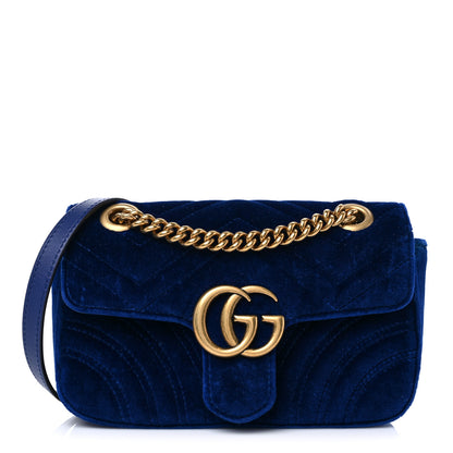 Gucci Velvet Matelasse Mini GG Marmont Shoulder Bag Cobalt Blue 1 of 12