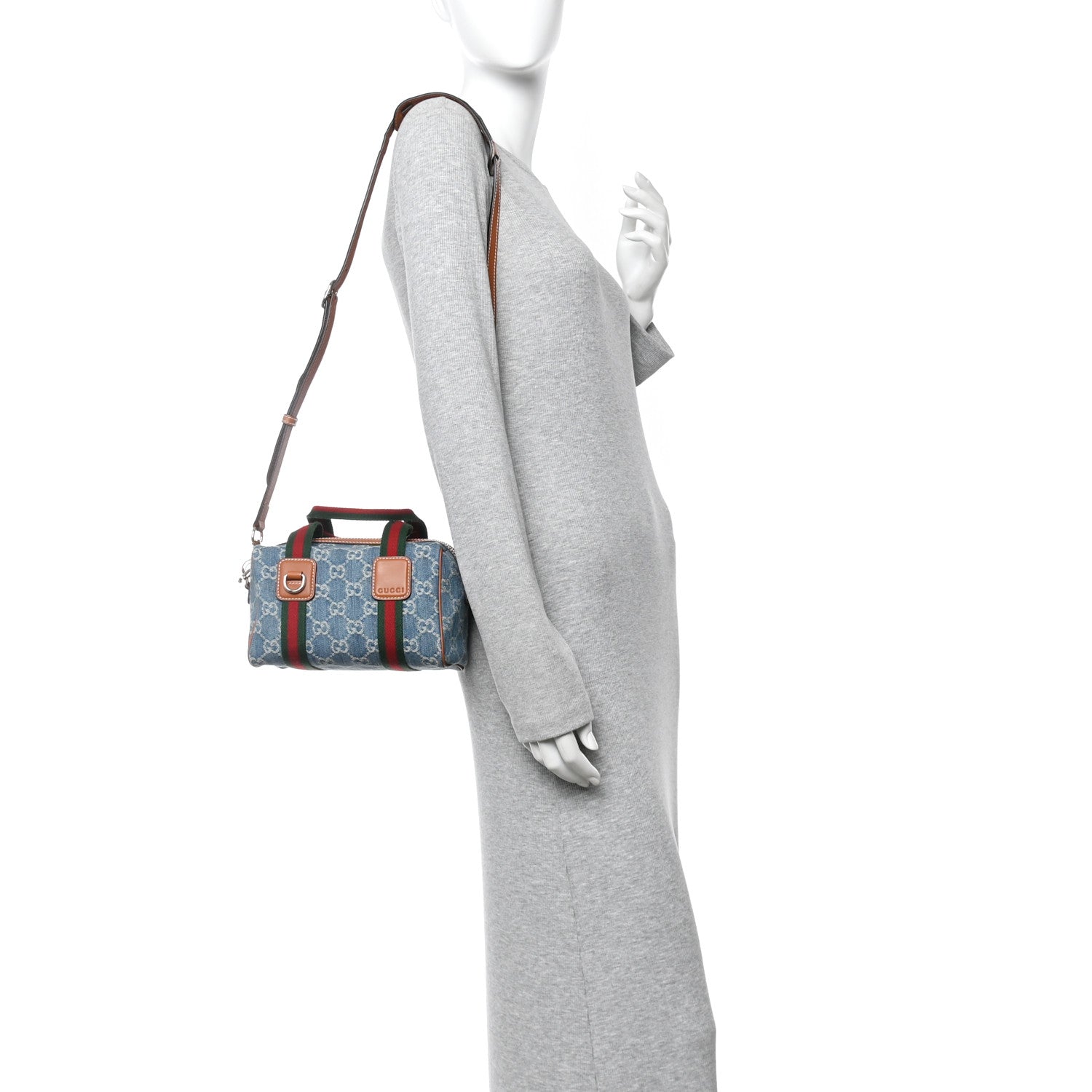 Gucci GG Denim Calfskin Web Mini GG Top Handle Bag Light Blue White 2 of 10
