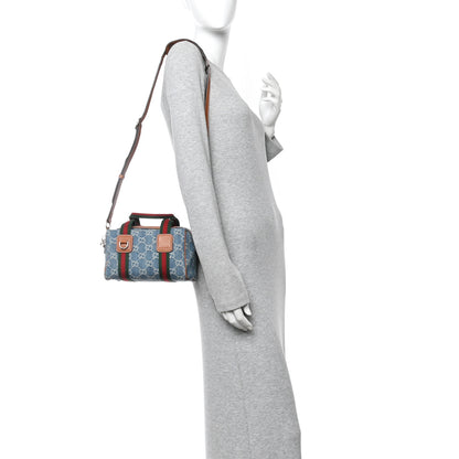 Gucci GG Denim Calfskin Web Mini GG Top Handle Bag Light Blue White 2 of 10