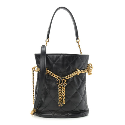 Chanel Lambskin Enamel Quilted Pending CC Bucket Drawstring Bag Black 1 of 11