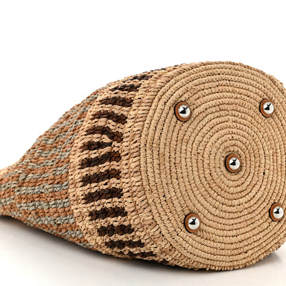 Valentino Garavani Raffia Nappa Medium Vlogo Signature Crochet Bucket Bag Beige Multicolor 8 of 9