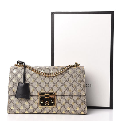 Gucci GG Supreme Monogram Bees Medium Padlock Shoulder Bag Beige Oro Black 12 of 12