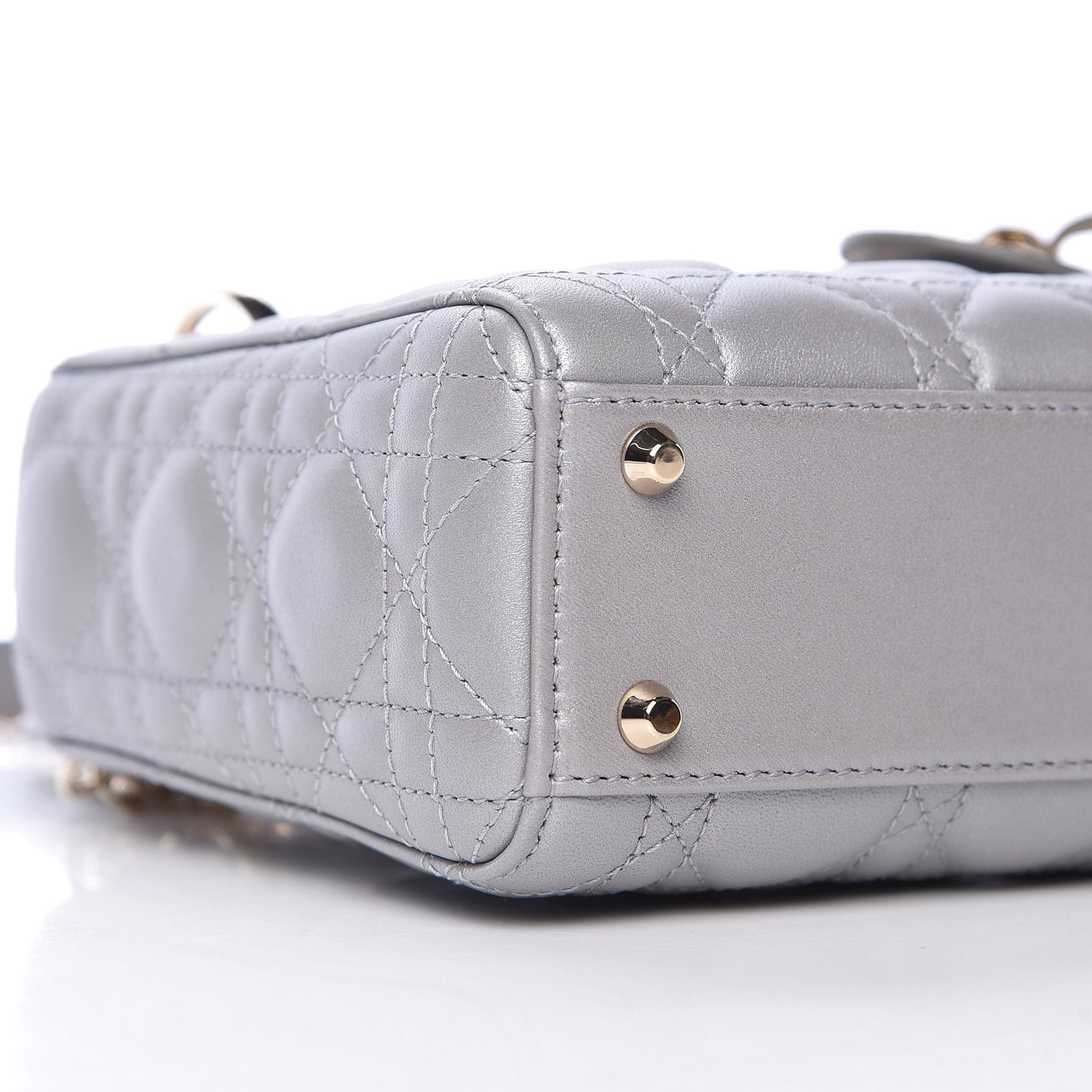 Metallic Lambskin Cannage Mini Lady Dior Grey