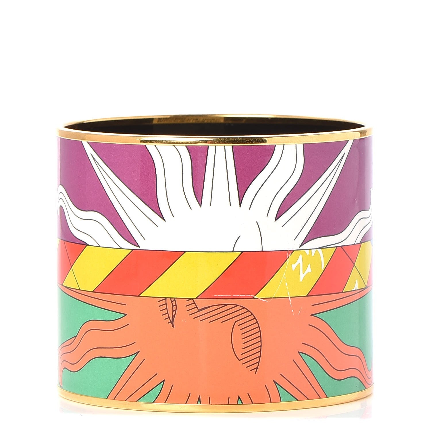 Hermes Enamel Printed Mega Wide Astrologie Bracelet 65 Vert Fluo Rose Indien Cobalt 1 of 7