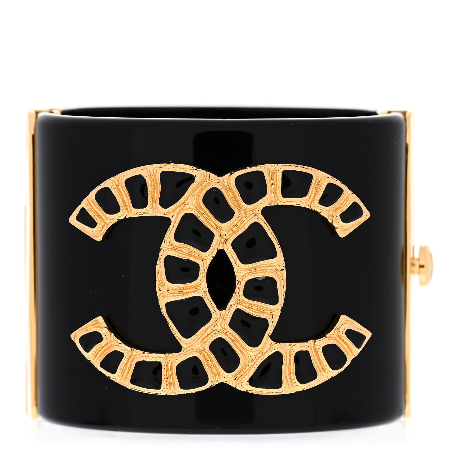 Chanel Resin Along The Nile CC Cuff Black Gold 1 of 4
