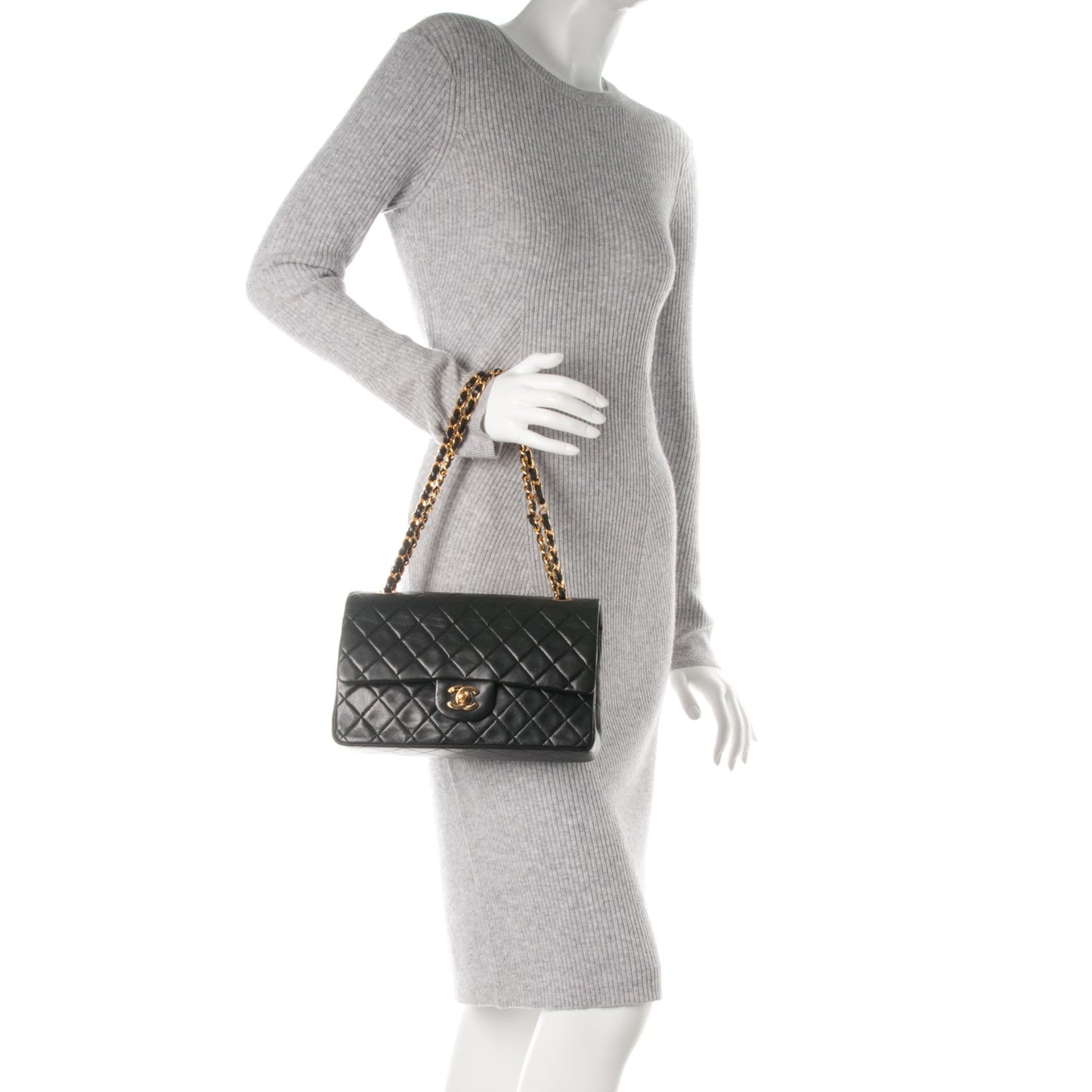 Lambskin Quilted Medium Double Flap Black