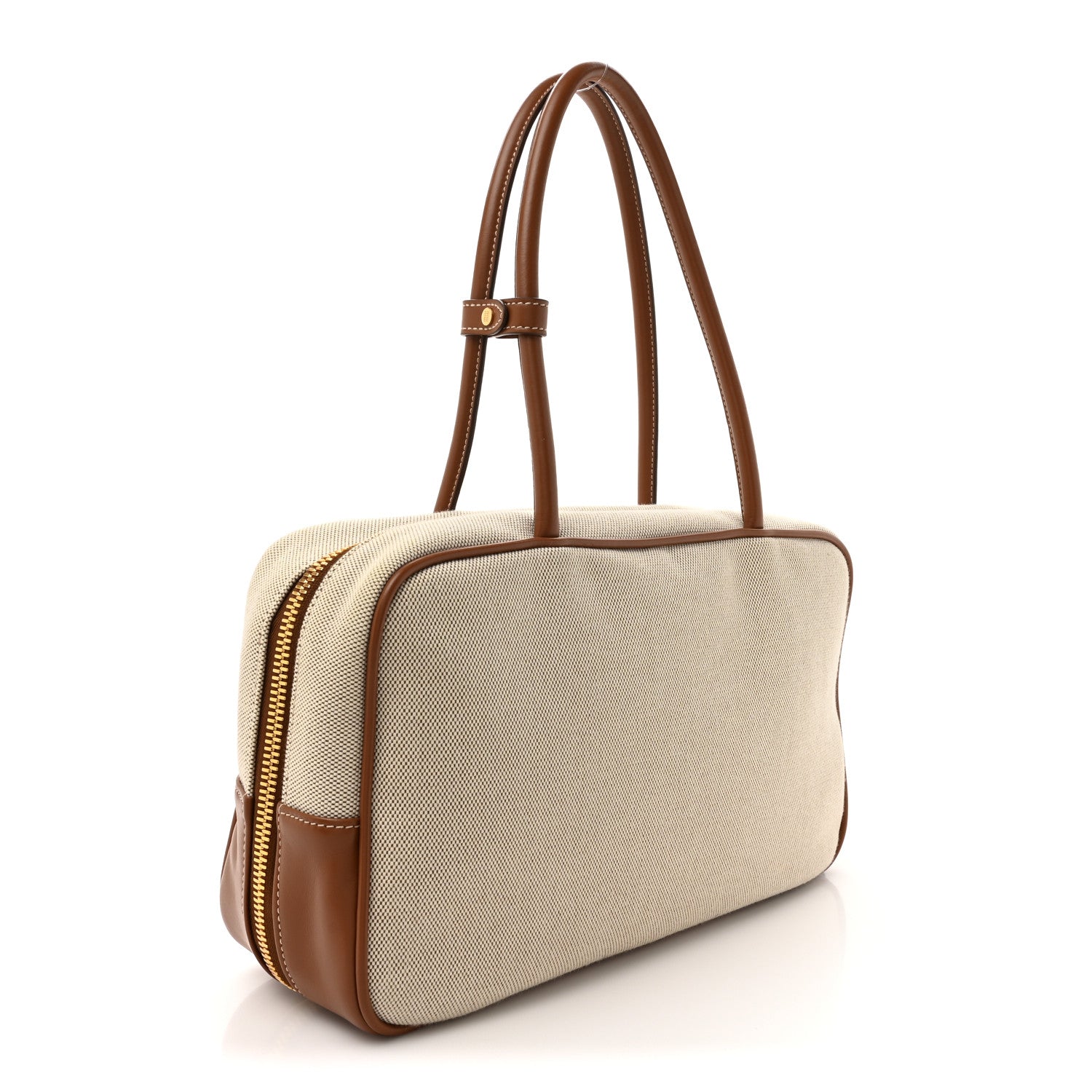 Miu Miu Canvas Calfskin Large Beau Top Handle Bag Naturale Brandy 3 of 9
