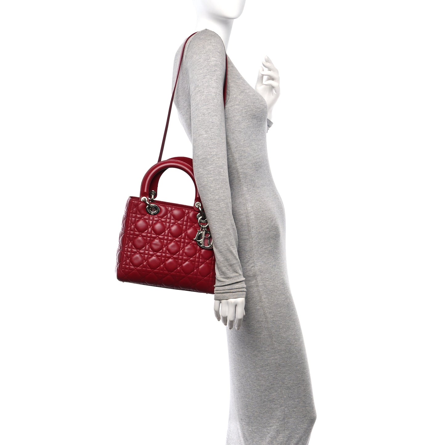 Lambskin Cannage Medium Lady Dior Red