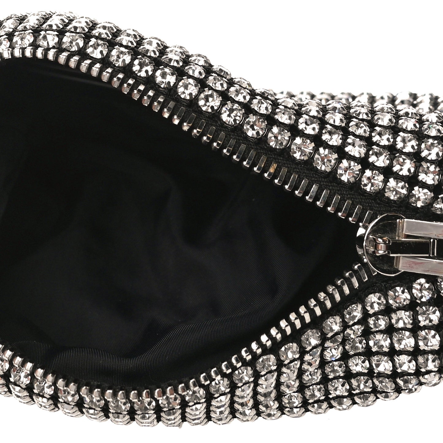 Mesh Crystal Rhinestone Mini Heiress Pouch Black Silver