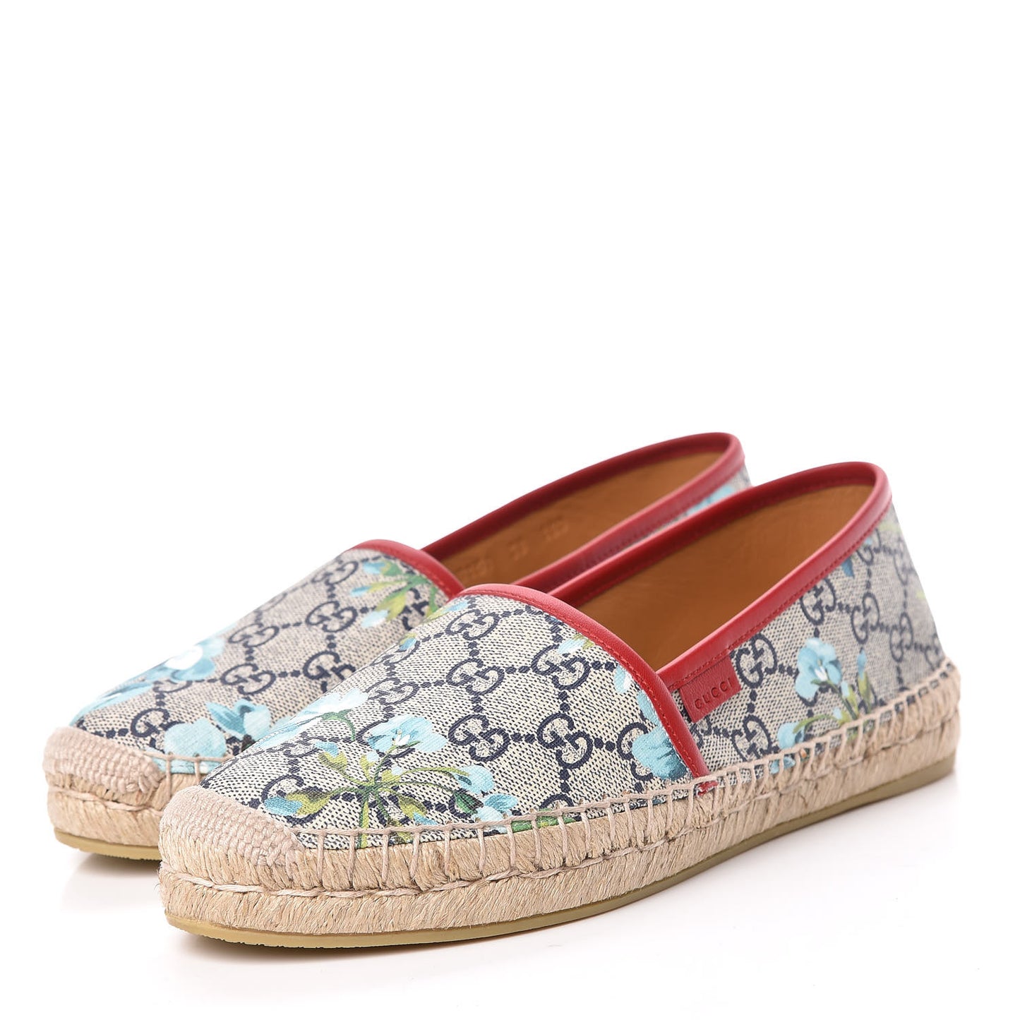 GG Supreme Monogram Blooms Espadrilles 38 Beige Blue Navy Hibiscus Red