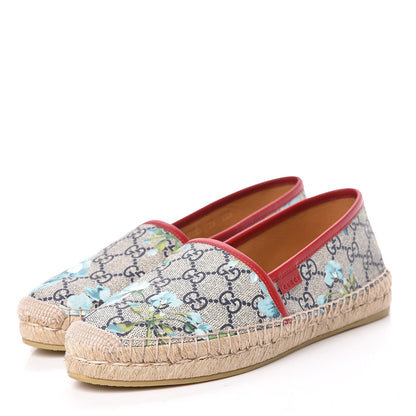 Gucci GG Supreme Monogram Blooms Espadrilles 38 Beige Blue Navy Hibiscus Red 3 of 9