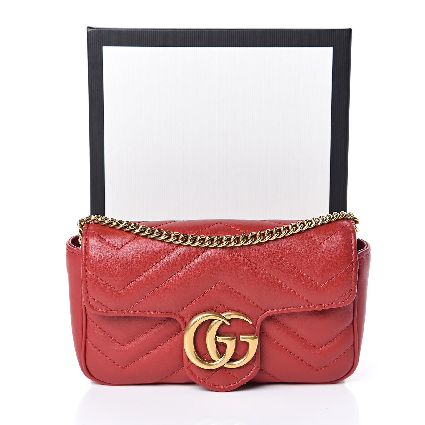 Calfskin Matelasse Super Mini GG Marmont Shoulder Bag Hibiscus Red