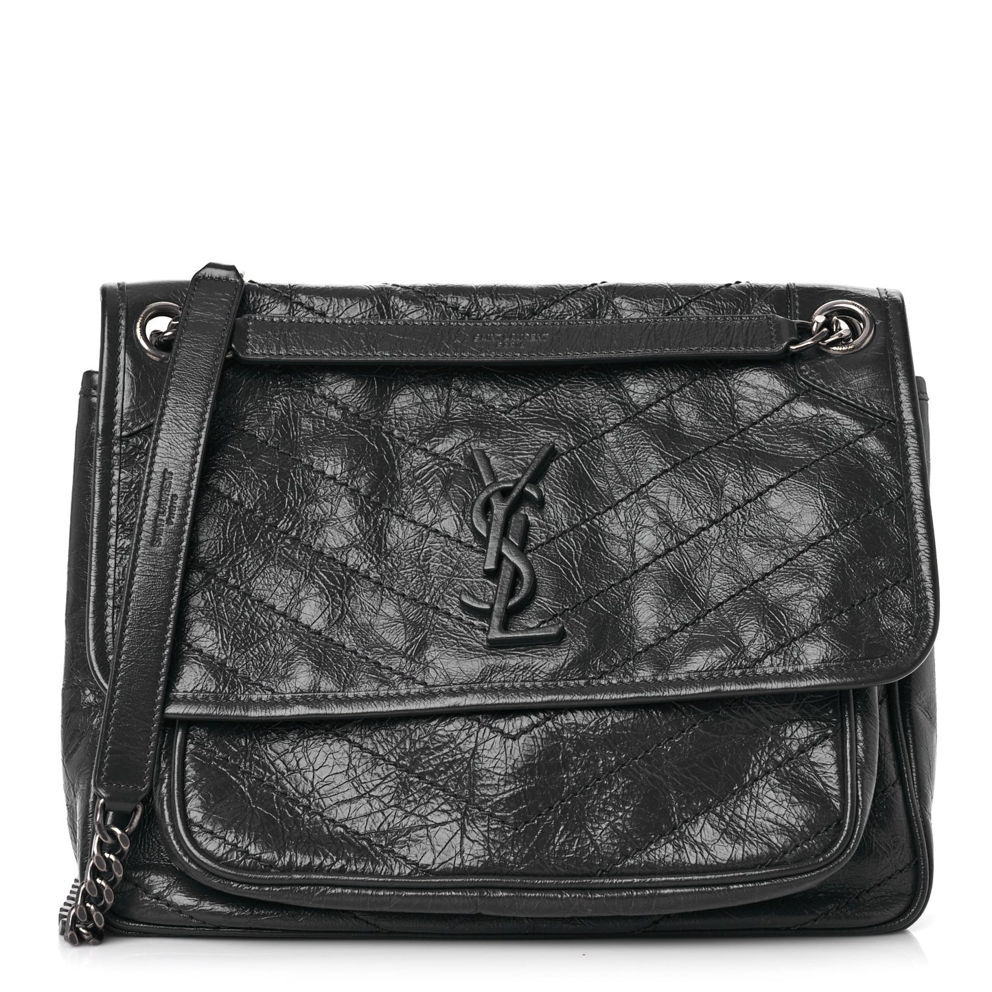 Crinkled Calfskin Matelasse Monogram Medium Niki Chain Satchel Storm