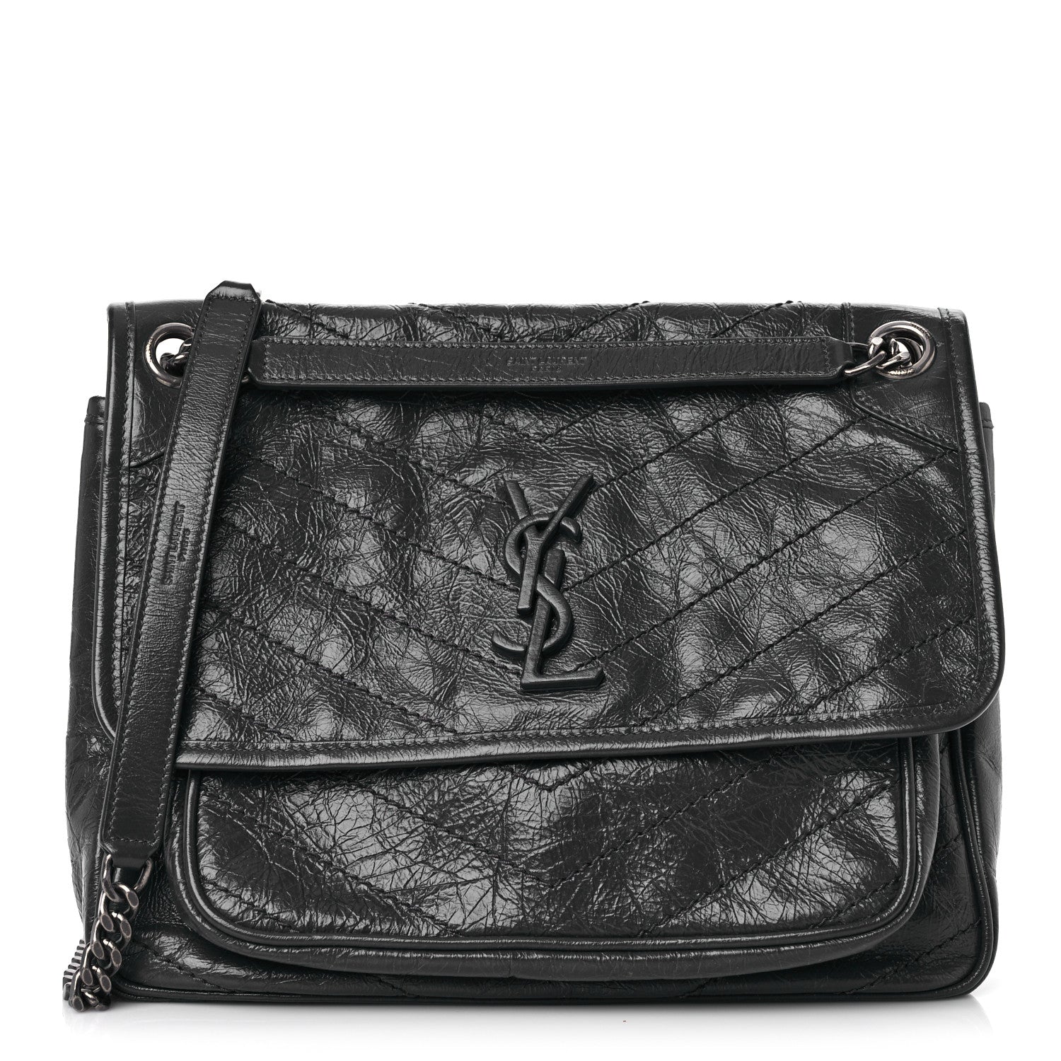 Saint Laurent Crinkled Calfskin Matelasse Monogram Medium Niki Chain Satchel Storm 1 of 10