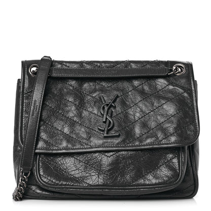 Saint Laurent Crinkled Calfskin Matelasse Monogram Medium Niki Chain Satchel Storm 1 of 10