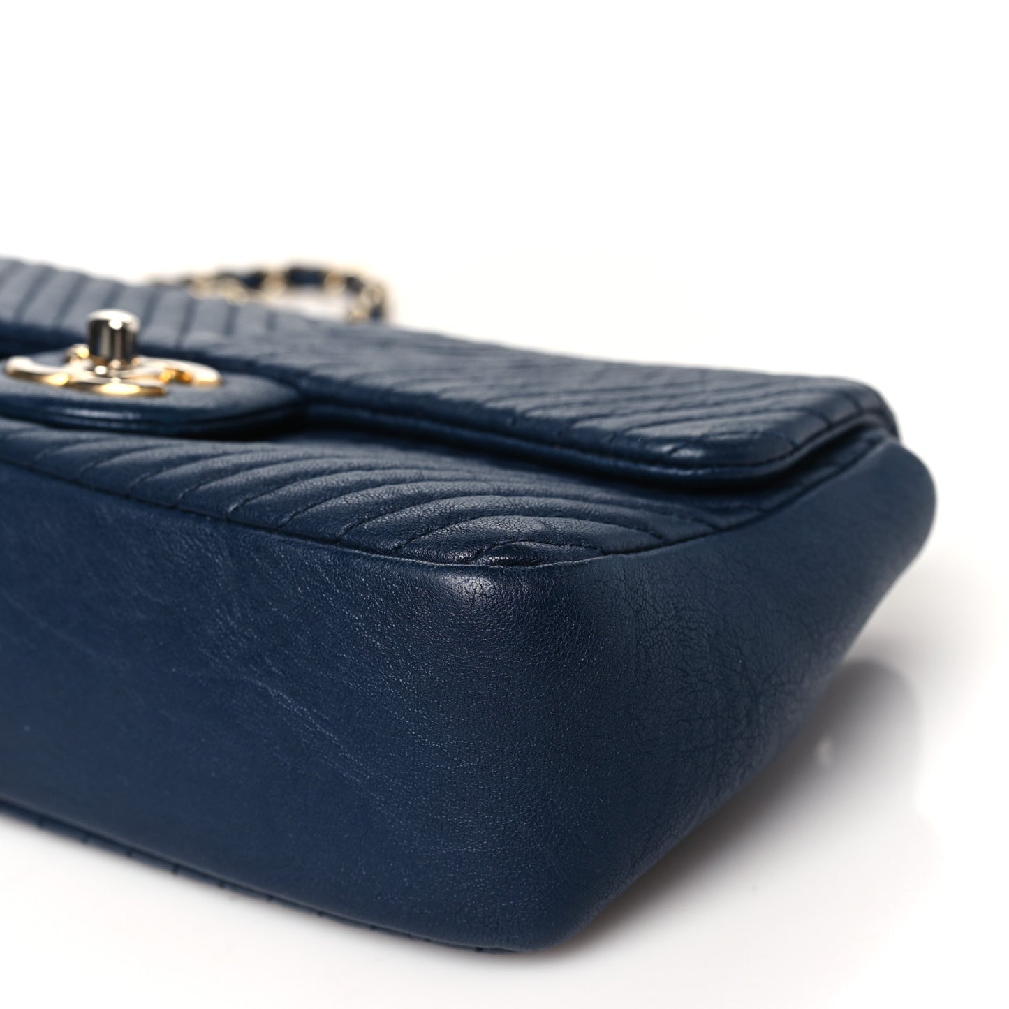 Calfskin Surpique Chevron Small Flap Navy
