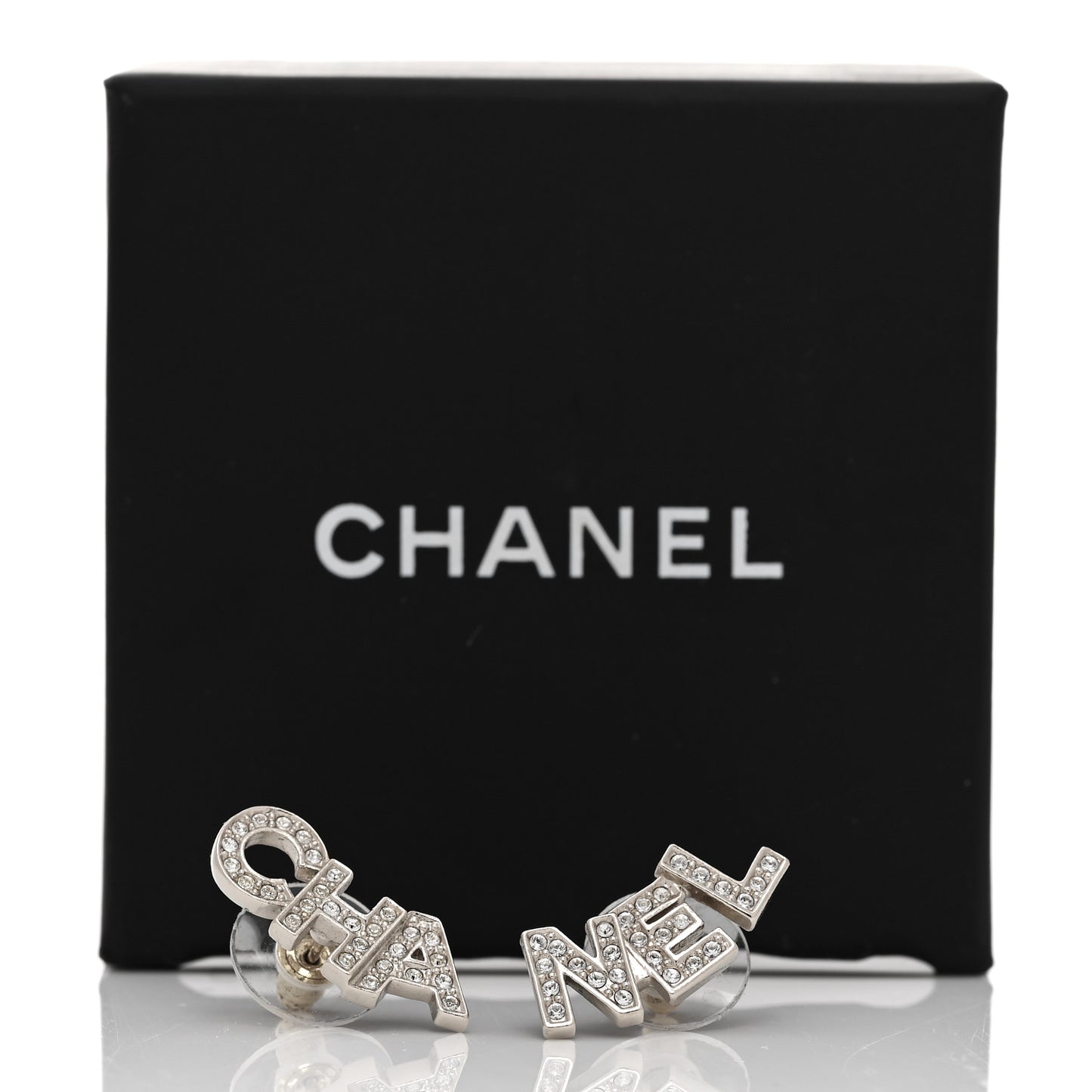 Crystal Cha-Nel Logo Earrings Gold