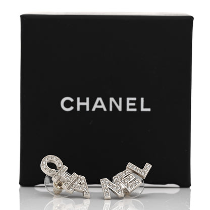 Chanel Crystal Cha-Nel Logo Earrings Gold 5 of 5