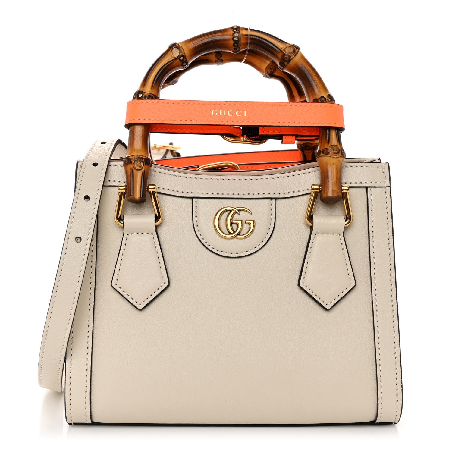 Gucci Wonka Grain Calfskin Mini Diana Tote Bag Mystic White Orange Fluo 1 of 9