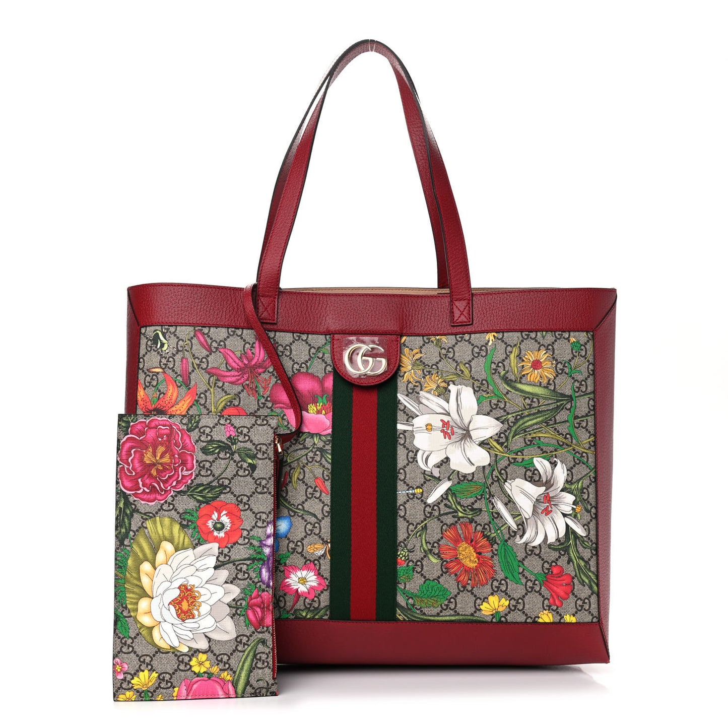GG Supreme Monogram Flora Web Large Ophidia Tote Red