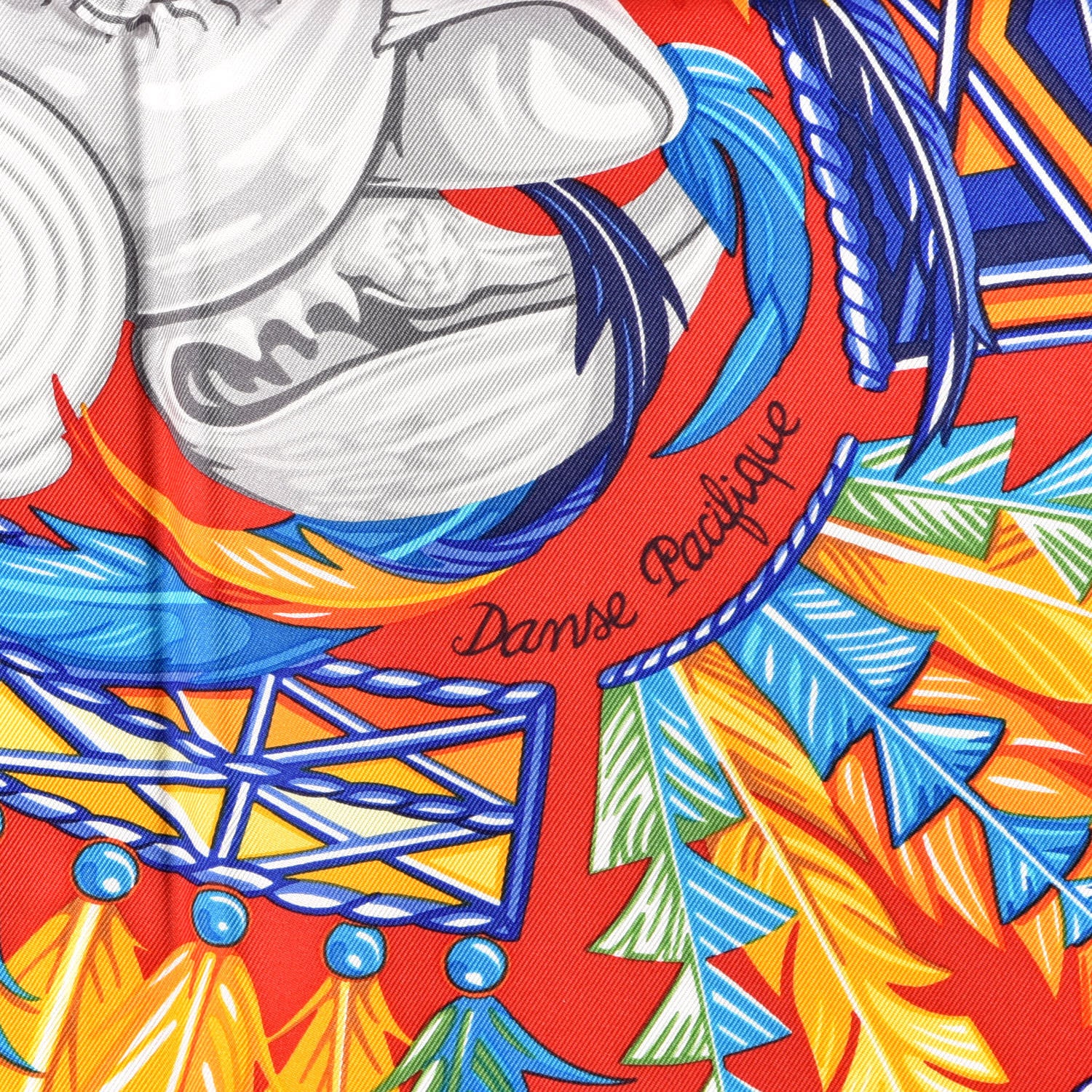 Hermes Silk La Danse Pacifique Scarf 90 Rouge Bleu Vif Bouton D'O 3 of 5