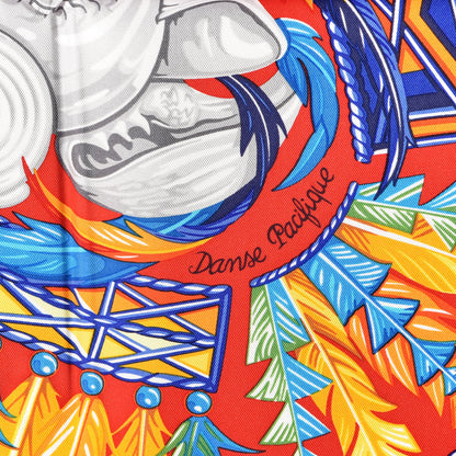Hermes Silk La Danse Pacifique Scarf 90 Rouge Bleu Vif Bouton D'O 3 of 5