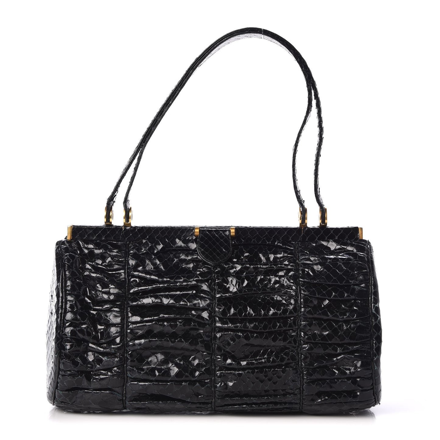 Glazed Snakeskin Frame Evening Bag Black