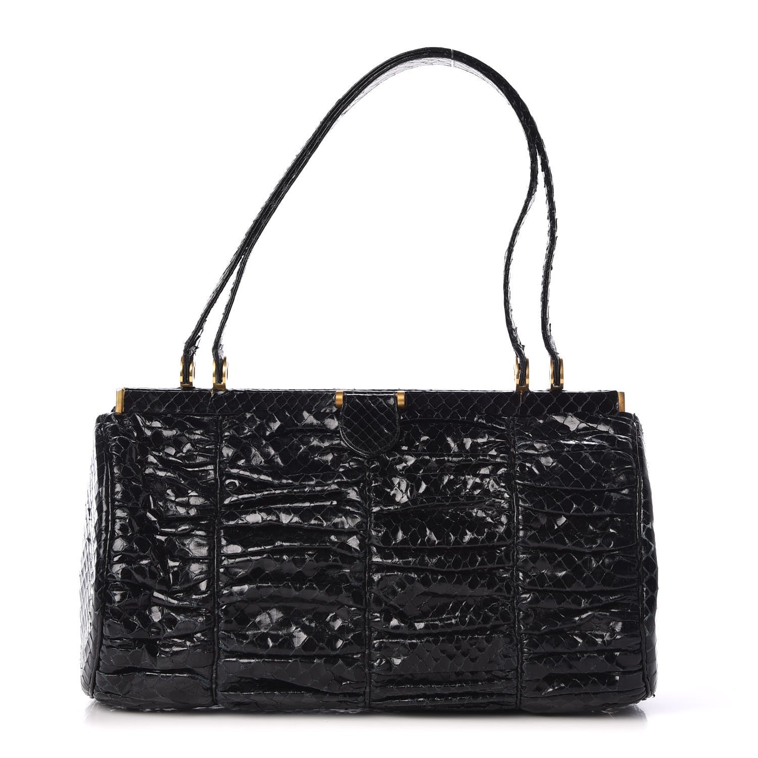 Judith Leiber Glazed Snakeskin Frame Evening Bag Black 1 of 9