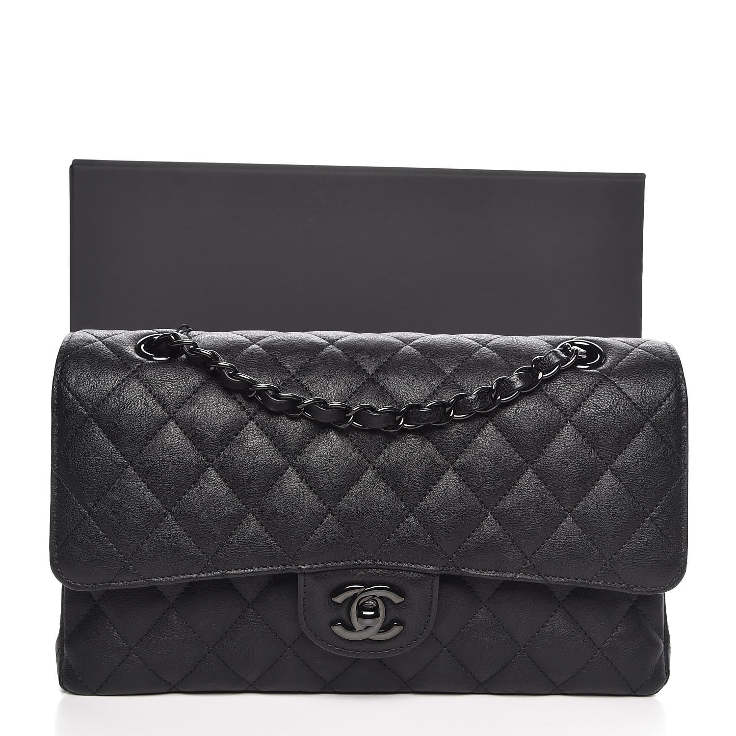 Chanel Crumpled Calfskin Quilted Medium Double Flap So Black 8 of 8
