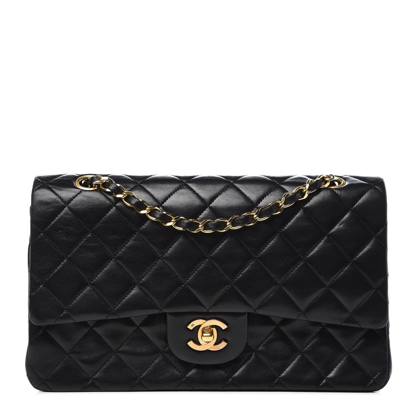 Lambskin Quilted Medium Double Flap Black