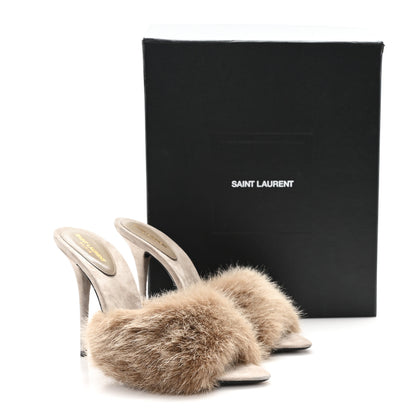 Saint Laurent Suede Faux Fur La 16 Mule Sandals 40 Gris Clair 10 of 10