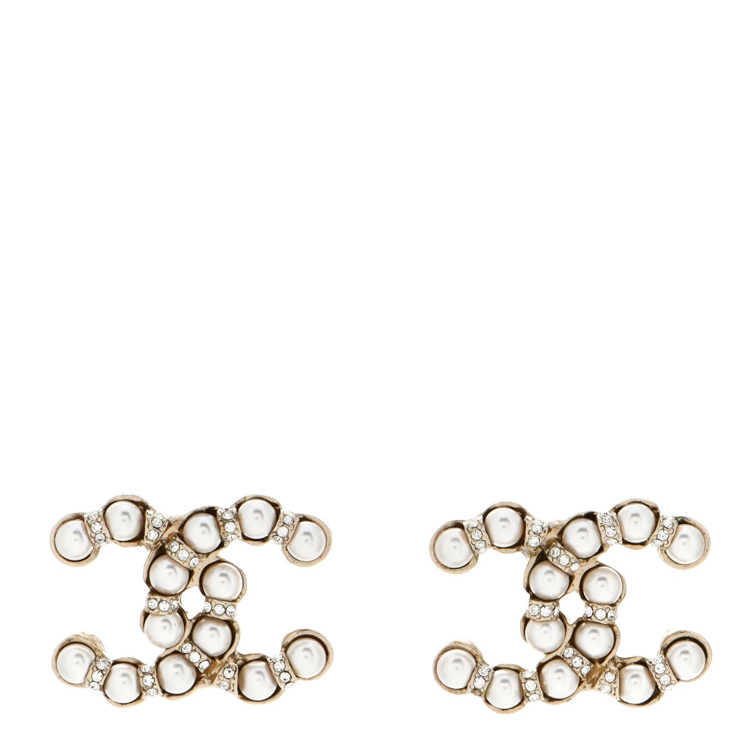 Chanel Pearl Crystal CC Earrings Gold 1 of 5