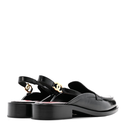 Chanel Glazed Calfskin CC Slingback Flats 38.5 Black 5 of 12