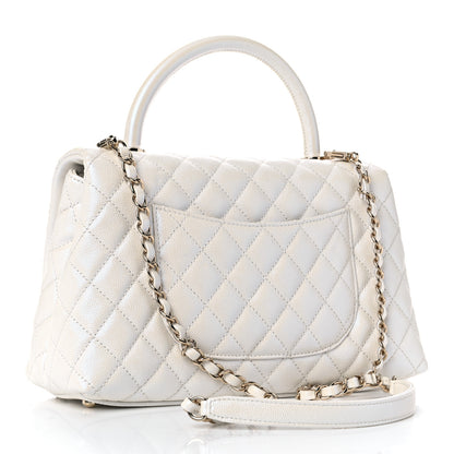 Chanel Iridescent Caviar Quilted Small Coco Handle Flap White 3 of 10