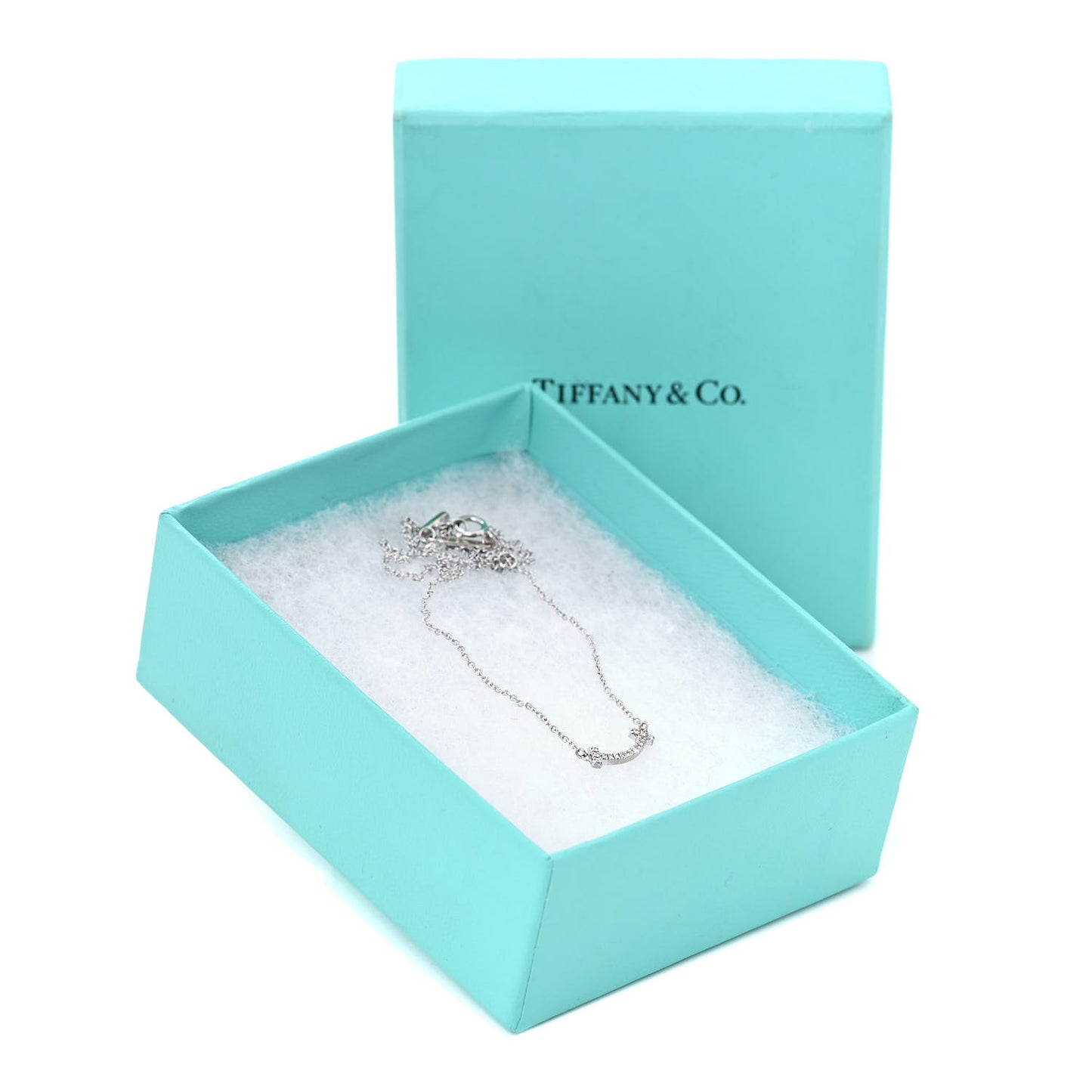 18K White Gold Diamond Mini T Smile Pendant Necklace