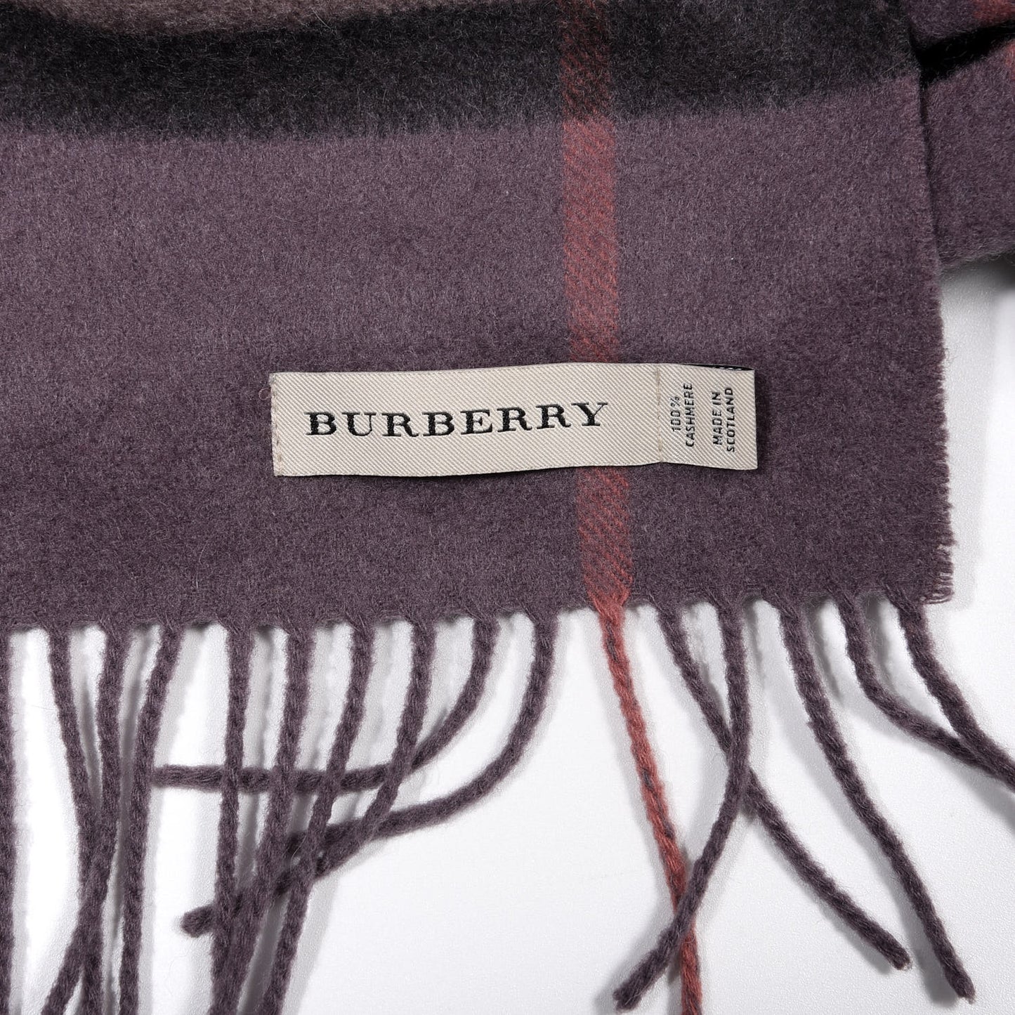 Cashmere Giant Check Fringe Scarf Purple