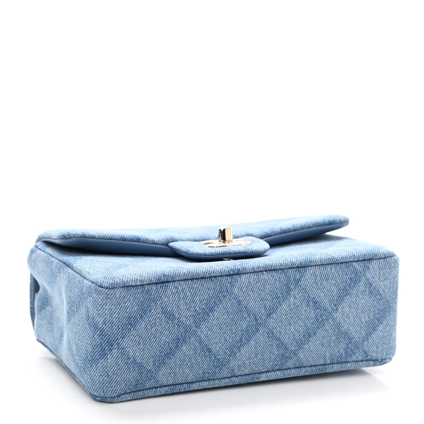 Printed Denim Quilted Mini Rectangular Flap Light Blue