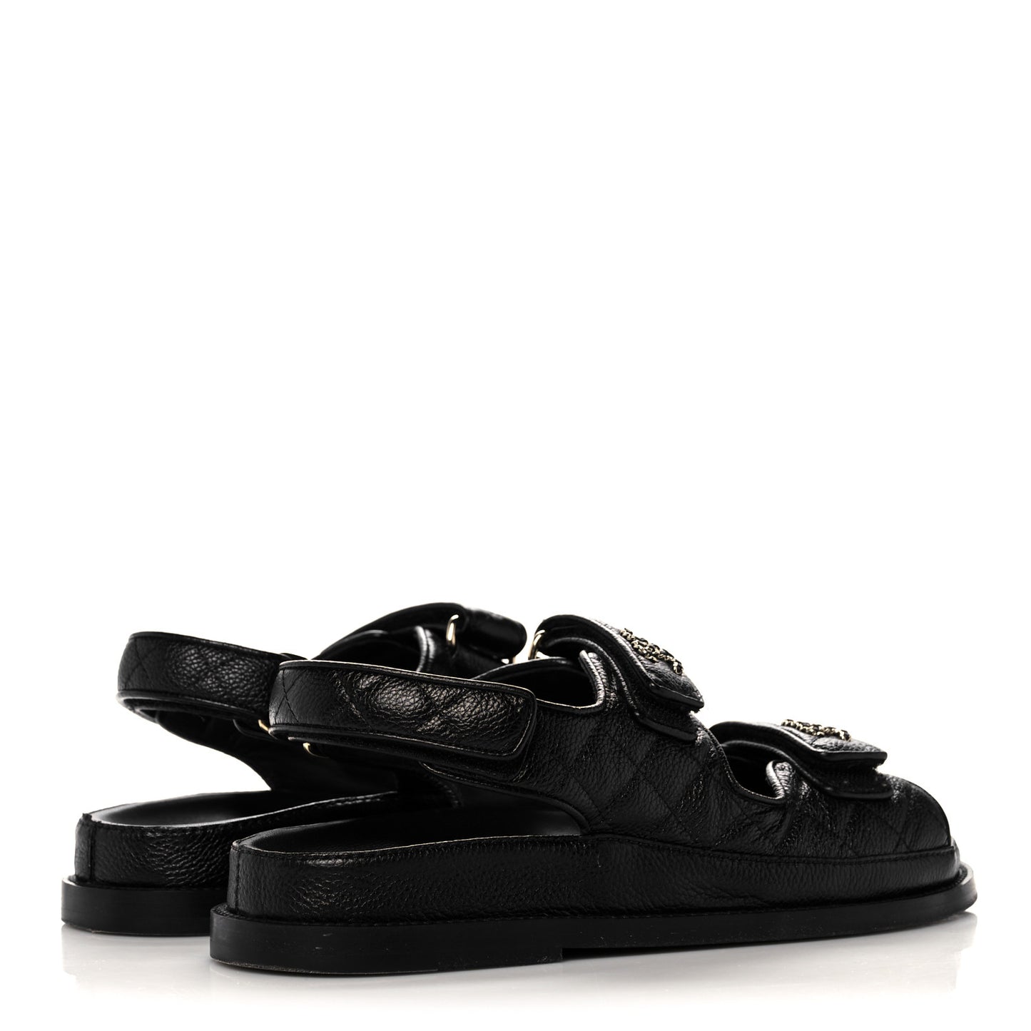 Grained Calfskin Velcro Dad Sandals 37.5 Black