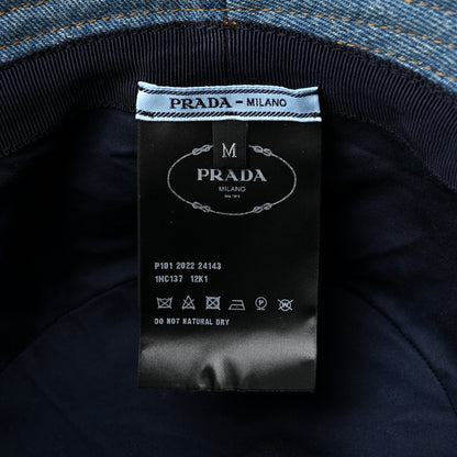 Prada Used Denim Metal Triangle Logo Womens Bucket Hat M Light Blue 8 of 8