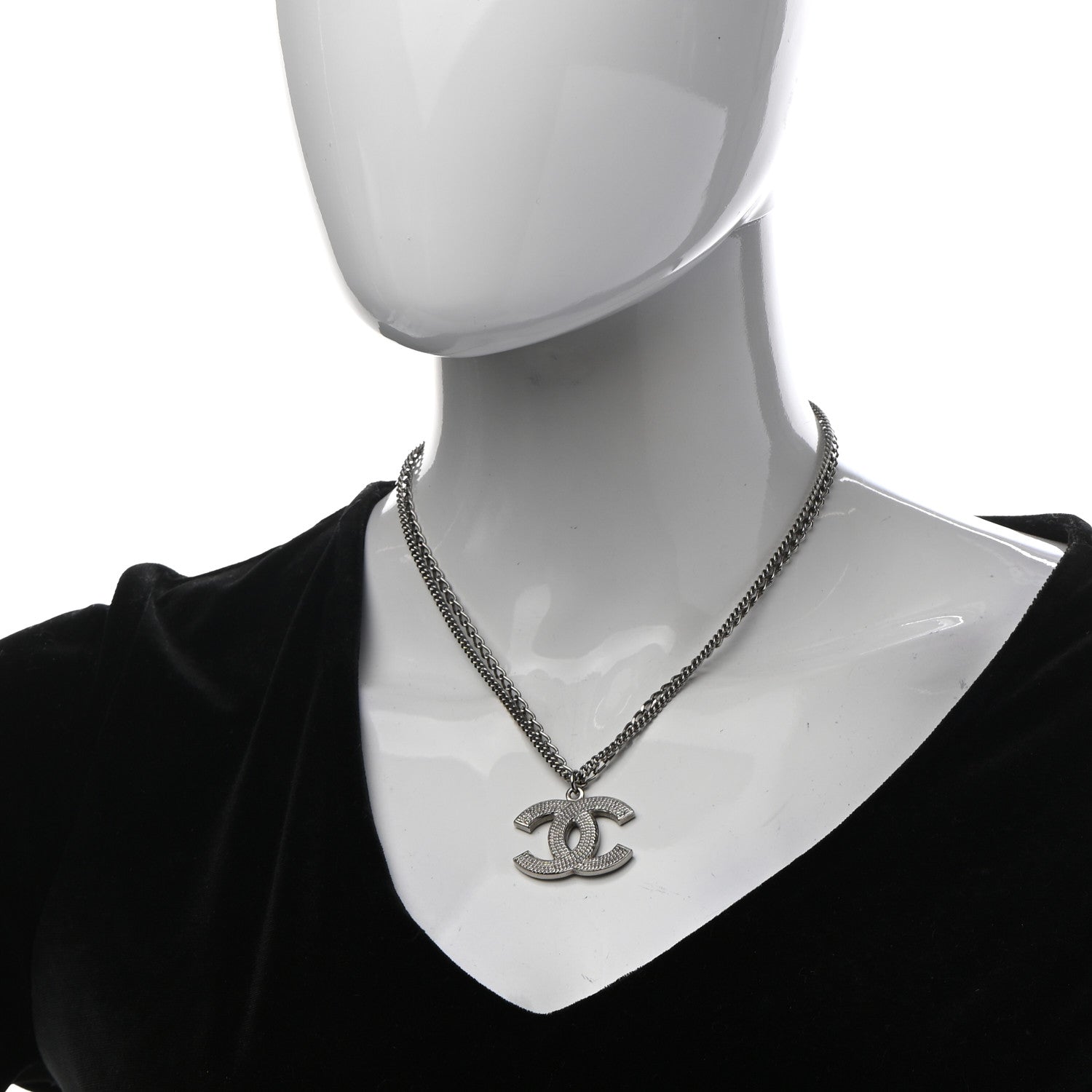 Chanel Double Chain CC Necklace Silver 2 of 6