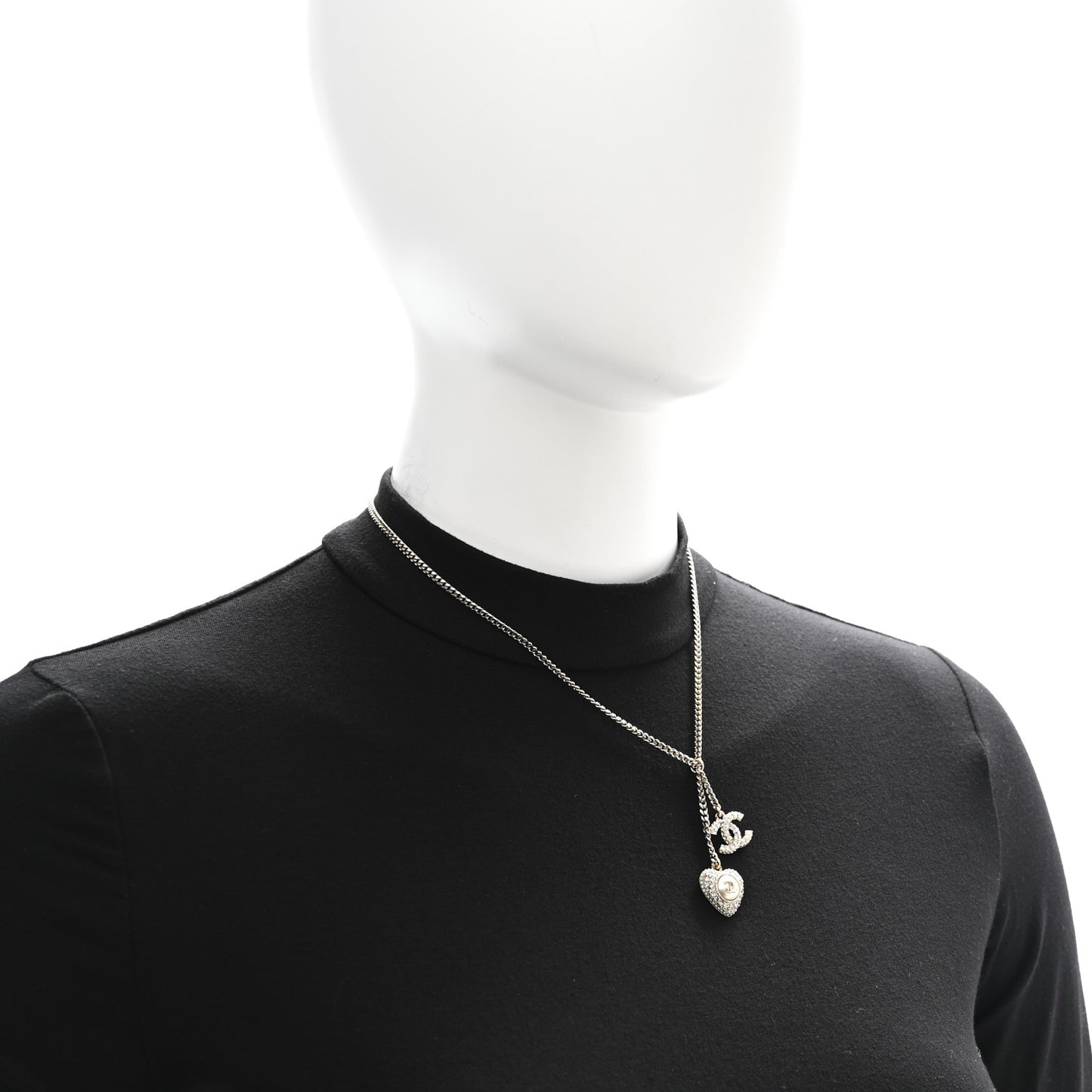 Pearl Crystal CC Heart Necklace Gold Pearly White
