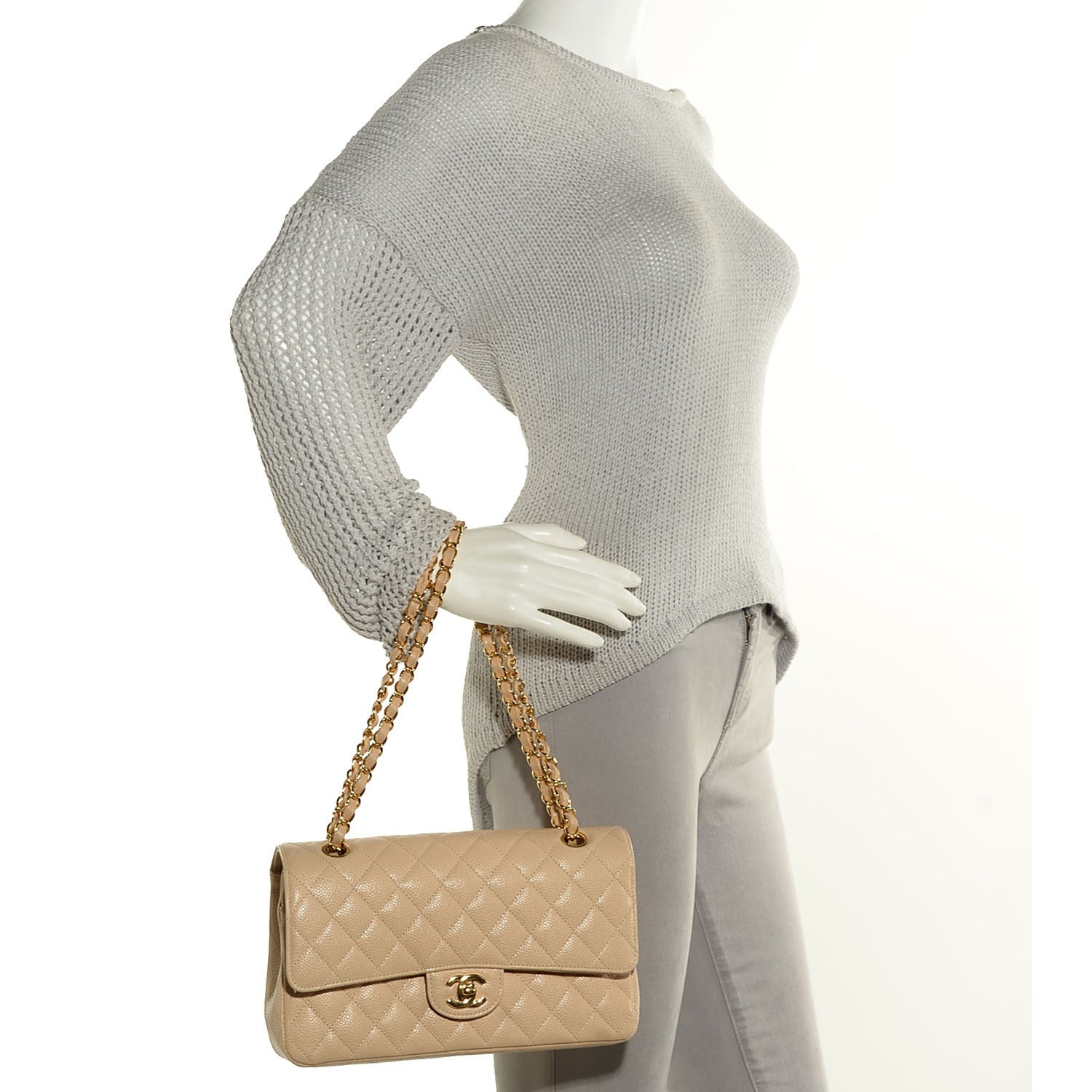 Chanel Caviar Quilted Medium Double Flap Beige Clair 2 of 8